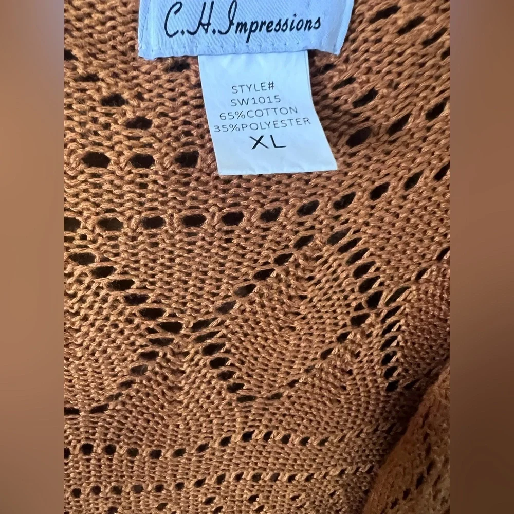 C.H. Impressions Rust Boho Open Knit Fringe Cardigan - Picture 4 of 4